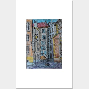 Watercolor Sketch - Genève, Old Town, Rue de Saint-Germain from Rue des Grandes. Posters and Art